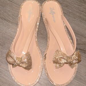 Luffymomo size 9 Rhinestone Polyvinyl Chloride Flip Flops Flat Thong Sandals